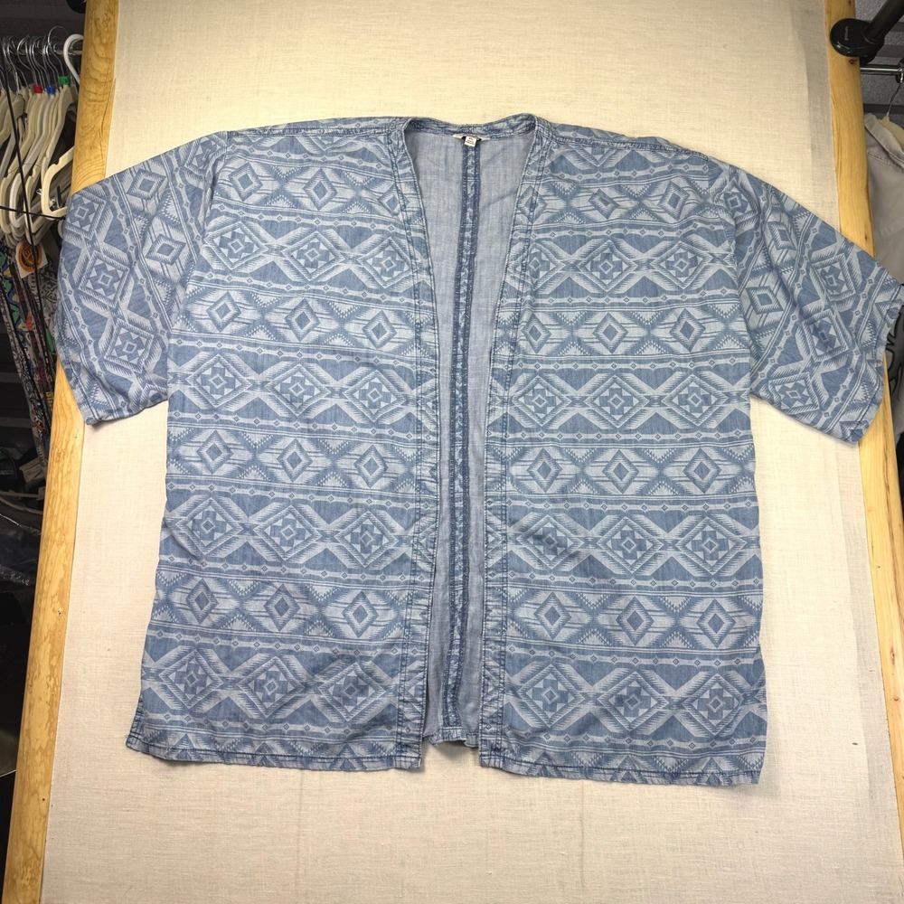 Wrangler Retro Kimono Blue 3XL Women's Aztec Geometric Print Open Front Cardigan